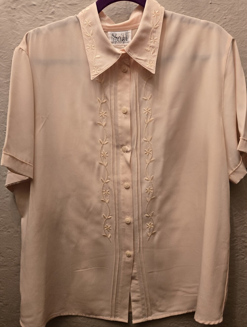 Vintage Pastel Embroidered Floral Button Up Blouse Cottagecore